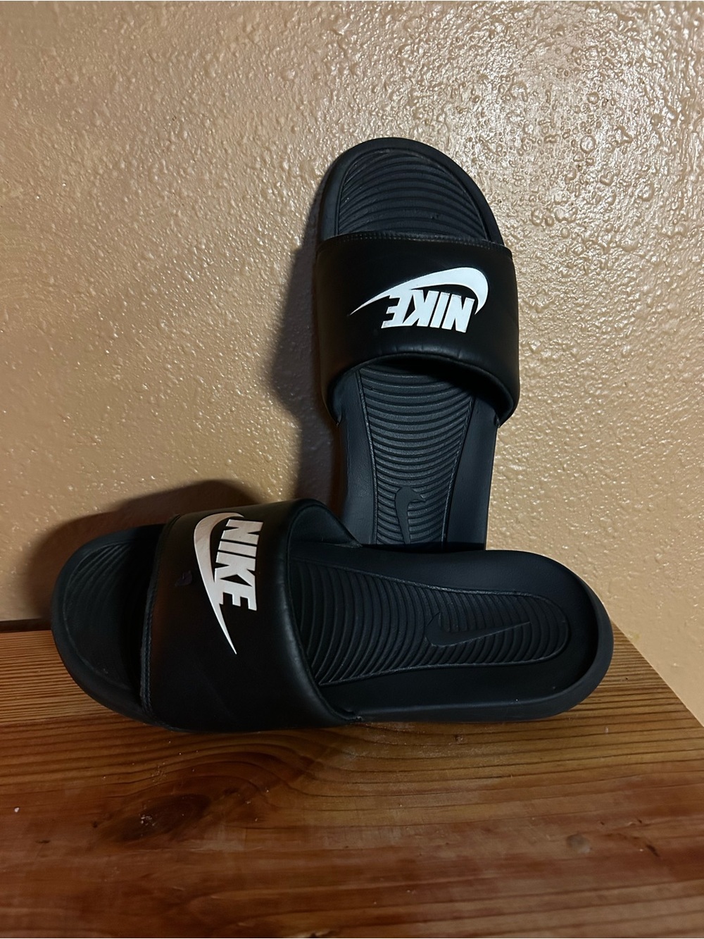 Nike Black Slide Sandals with White Swoosh - Picture 2 of 3